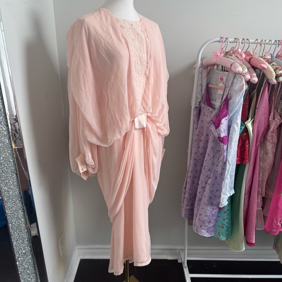 Vintage Blush Pink Draped Dress Dolman Sleeve, Dreamy Coquette 10 - Picture 4 of 9